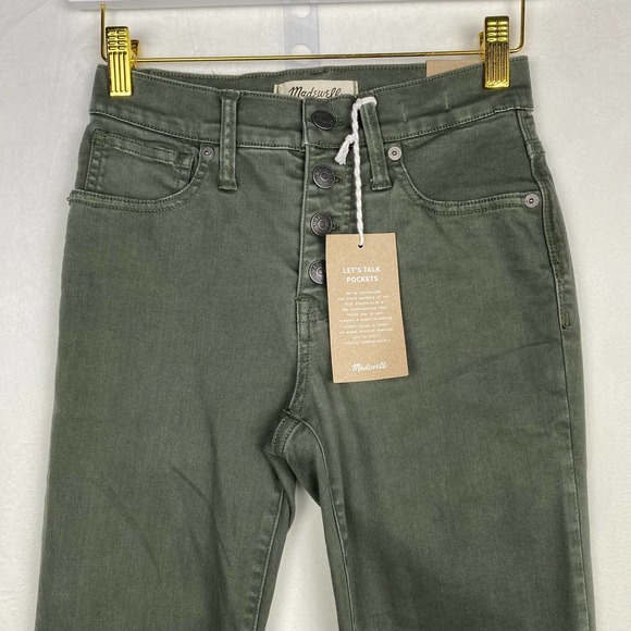 NWT Madewell Women's Size 23 Green 9'' High Rise Skinny Button Closure Jeans - Picture 2 of 15